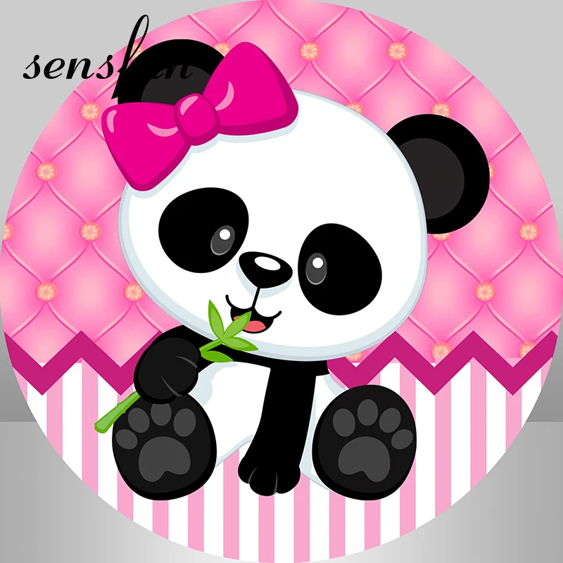 Sensfun لطيف الباندا غطاء خلفية مستديرة الوردي الفتيات الوليد استحمام الطفل 1st حفلة عيد ميلاد التصوير خلفية اسطوانة يغطي