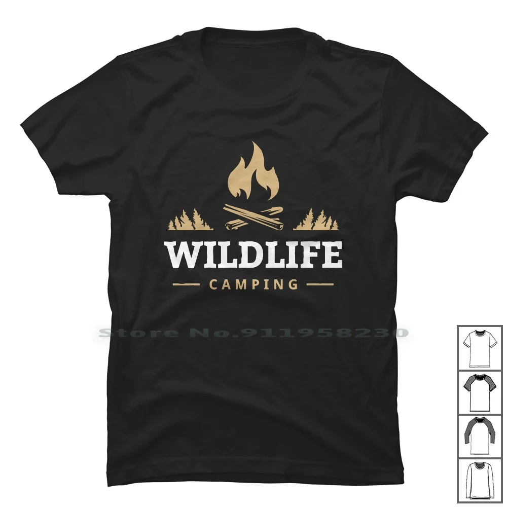 Wildlife Camping T Shirt 100% Cotton Adventure Wildlife Nature Wild Ture Ping Camp Cam Pi Am Wild