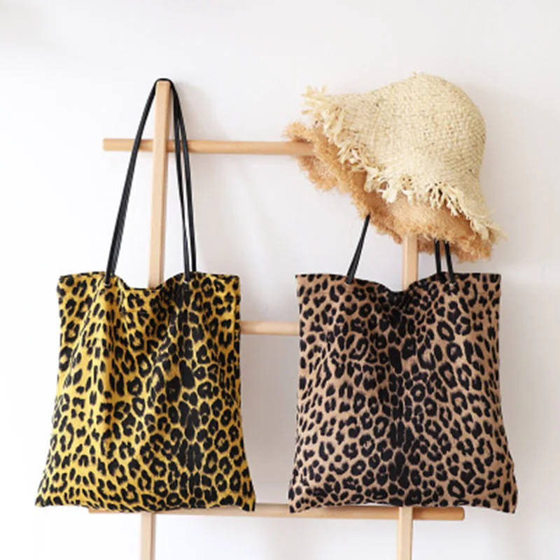 

Large Capacity Women Bag Leopard Print Canvas Bag Women Shoulder Casual Tote Shopping Bag Large Capacity Girls Tote Bolsos