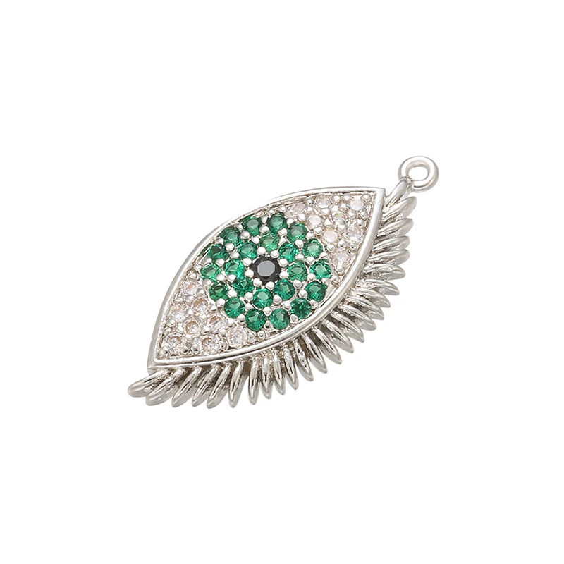 ZHUKOU 12x23mm Brass Cubic Zirconia Green Crystal eyes Pendant for Women\'s Necklace Earrings Jewelry Accessories Model: VD522
