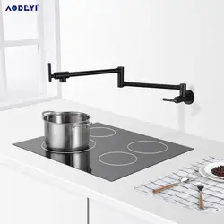 Brass Pot Filler Tap Wall Mounted Kitchen Sink Faucet Black Single Cold Taps Single Hole faucets 360 Rotate Folding Spout spigot