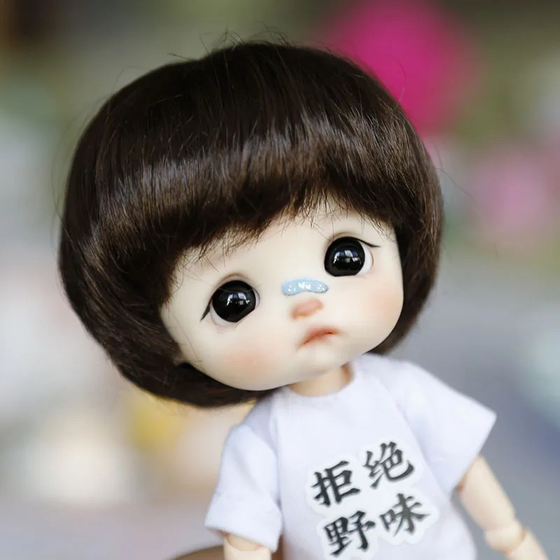 Adorable Doll Wig Golden brown black Short Hair Cute Bobo Style for ob11、1/8 BJD Doll curls Doll accessories