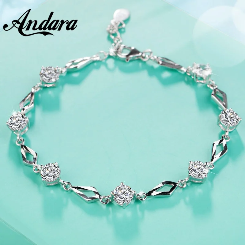 

New 925 Sterling Silver Bracelet Crystal Zircon Diamond Bracelet For Woman Charm Jewelry Gift