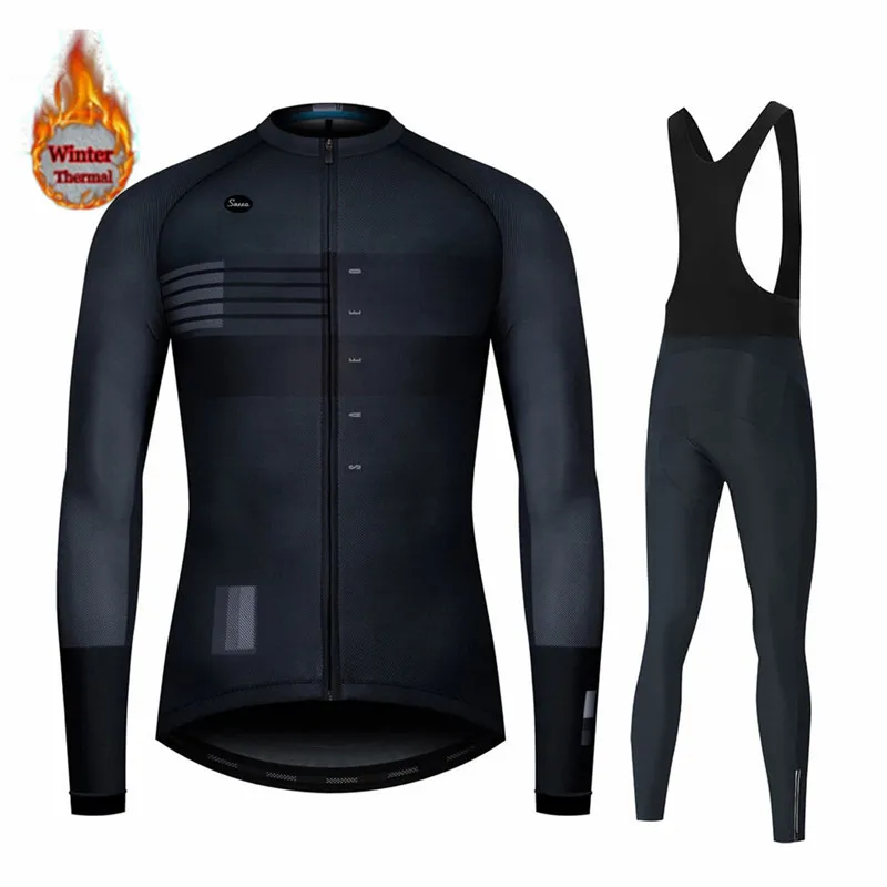 Long Sleeve Winter Cycling Clothing for Men, MTB Jersey, Thermal Fleece, Bib Pants Set, Triathlon, Spain