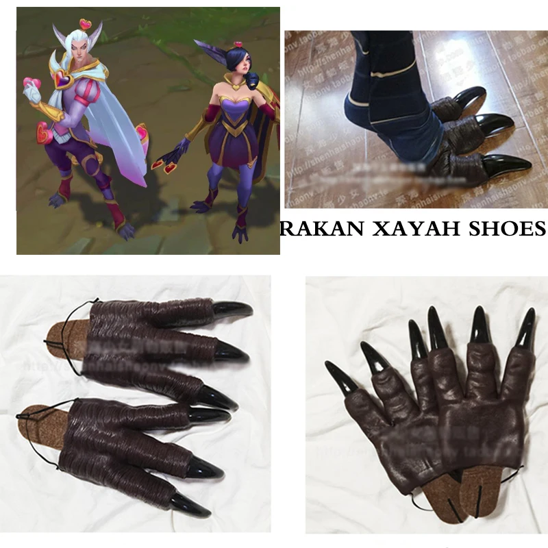 LOL Cosplay Rakan and Xayah Shoes Props Cosplay Costume Accessories Feather Daggers Wig for Women Men