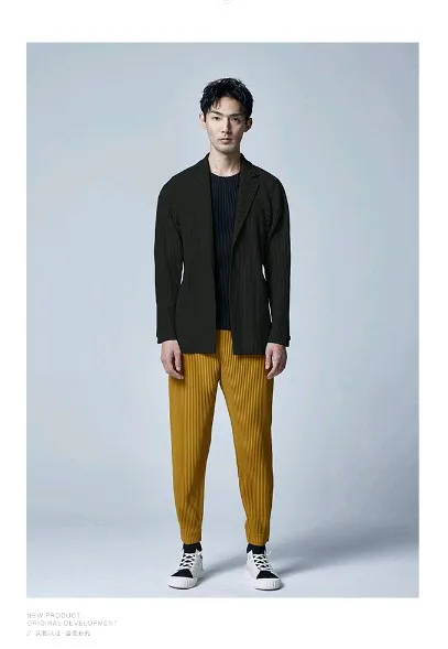 HOT SELLING Miyake fold  Style men`s CASUAL long sleeve turndown collar soild coat IN STOCK