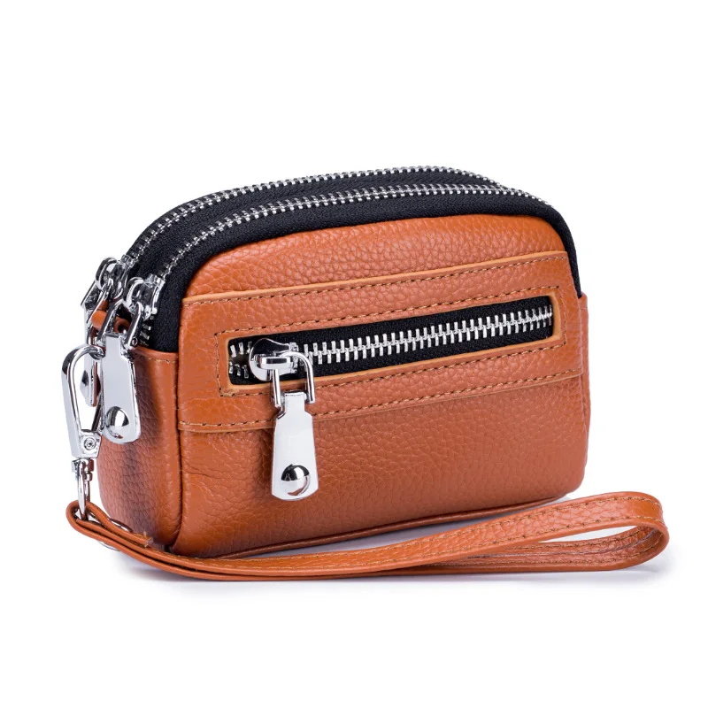 

Genuine Leather Women Coin Purse Ladies Small Handbag Large Capacity Wallet Double Zippers Organizer Clutch Bag For Female