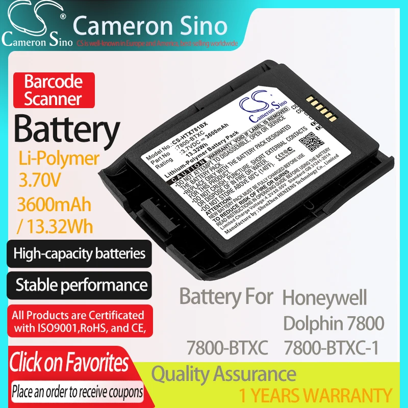 CameronSino Battery for Honeywell Dolphin 7800 fits Dolphin 7800-BTXC 7800-BTXC-1 Barcode Scanner battery 3600mAh/13.32Wh 3.70V