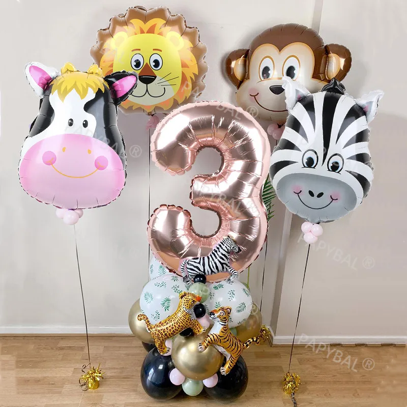 49pcs Set 32inch Number Foil Balloons Gold Chrome Metallic Latex Balloon Jungle Animal Globos Birthday Party Baby Shower Decors