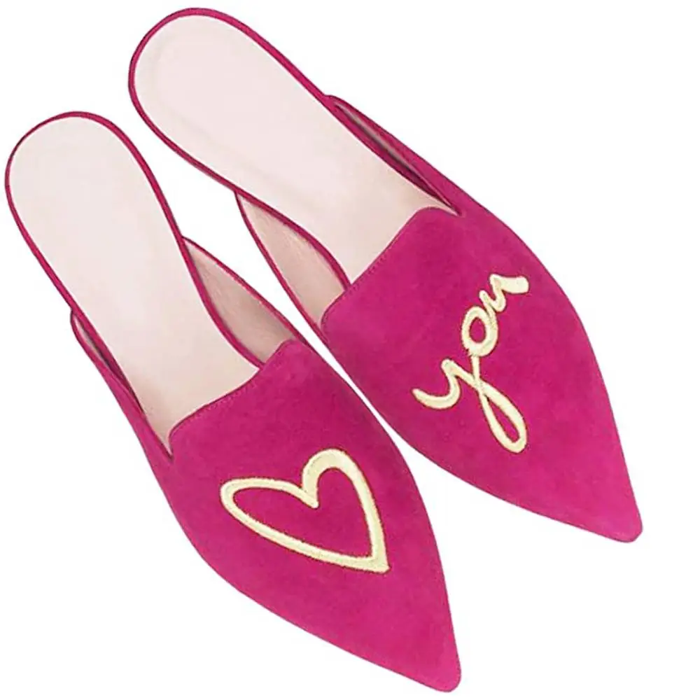 Lovirs Women\'s Velvet Backless Slip-On Loafers Comfortable Embroidered Mule Slippers Fashionable Casual Flat Footwear