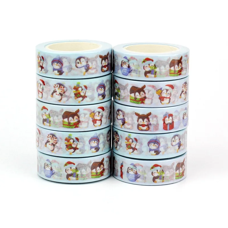 NEW 10PCS./Lot Decorative Penguin Christmas gift box Washi Tapes for Scrapbooking Gift Wrap Adhesive Masking Tape Stationery