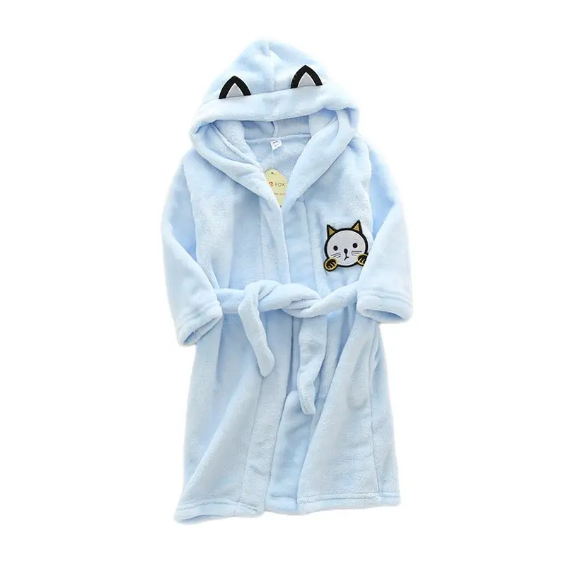 Kids Cartoon Cat Robes New Winter Baby Girl Bathrobe Sleepwear Robe For Children Flannel Hooded Pajamas Boys Homewear Clothing