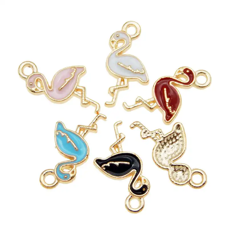 Julie Wang 10PCS Enamel Flamingo Charms Mixed 5 Colors Small Bird Animal Pendants Alloy Jewelry Making Accessory
