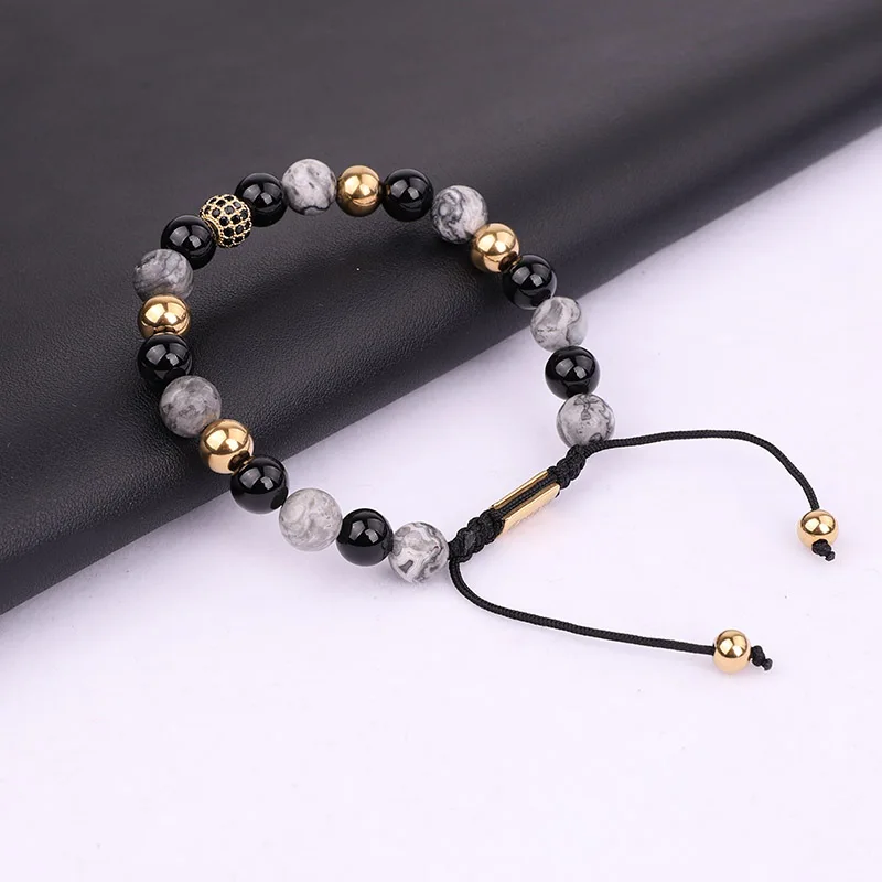 High Quality Men Jewelry Bracelet Natural Stone CZ Ball Beads Macrame Bracelet Bangle