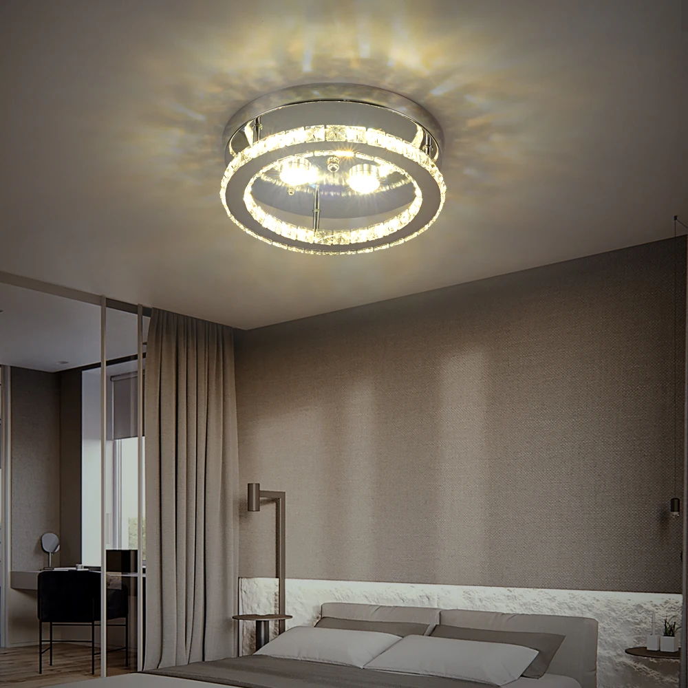 Modern LED Crystal Chandelier Lighting Mirror Rings Ceiling Lamp for Living Room Kitchen Luminaire Home Decor Light Fixture