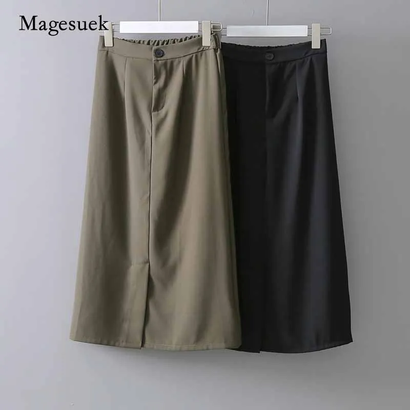 

2020 Autumn Split Stitching Solid Button Woman Skirts Vintage Skirt Women Korean Style Loose Slim High Waist Skirt Faldas 11284