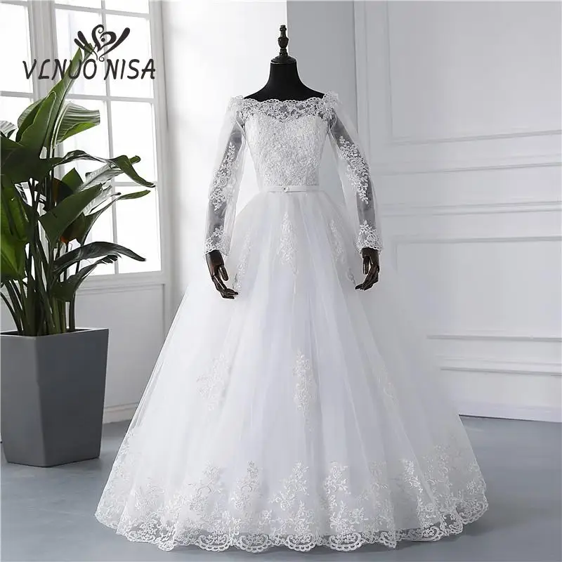 

Off The Shoulder Plus Size Wedding Dresses White 2024 New Luxury Full Sleeve For Bride Dress Floor Wedding Gown Princess Vintage