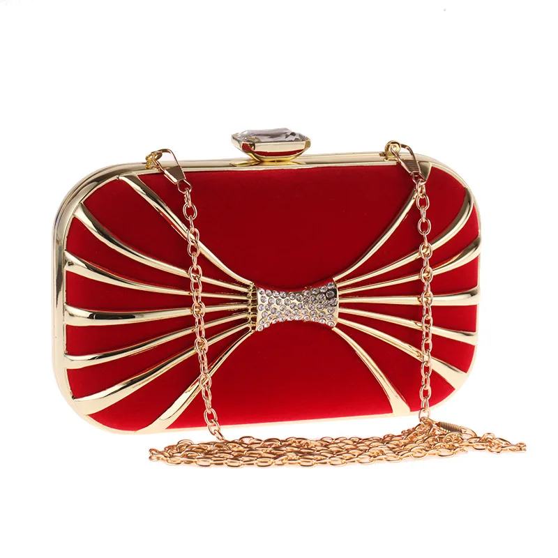 Ladies Diamond Purses And Handbags Luxury Red Black Small Square Clutch Metal Velvet Rhinestone Evening Crossbody Pouch Bags For