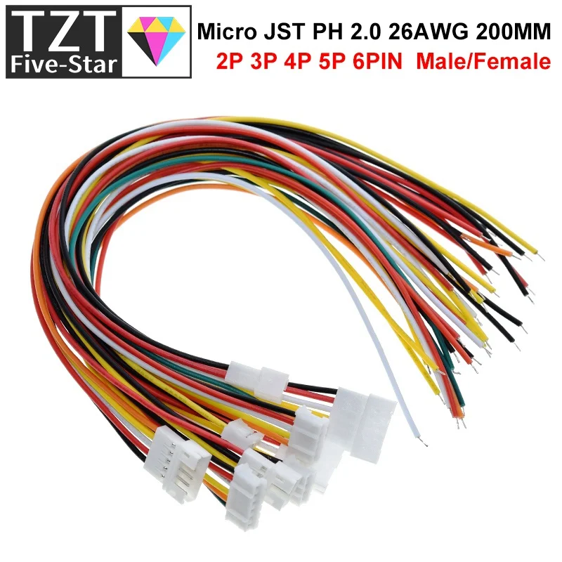 10 Stück 5 Paar Micro JST PH 2.0 2P 3P 4P 5P 6PIN Stecker-Buchsen-Verbinder mit Kabeln 20CM+20CM für Arduino MP3 – Detail 27