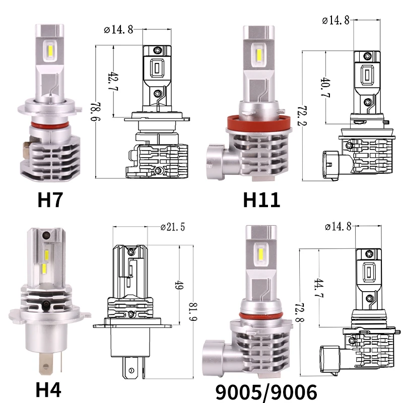 자동차 9005 9006 미니 LED 램프, H4, H11, 880 안개등 전구, M4 LED 헤드라이트, 12V, 3000K, 오토바이 헤드라이트, 2 개