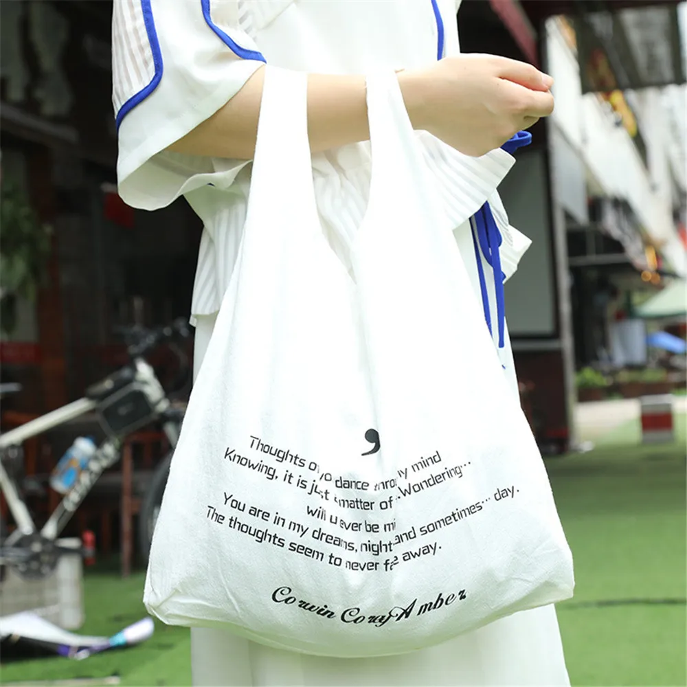 Korean New Version Ins Washed Cotton Handbag Canvas Letter Vest Bag Cotton and Linen Ladies Shopping Tote Bags for Women 2024