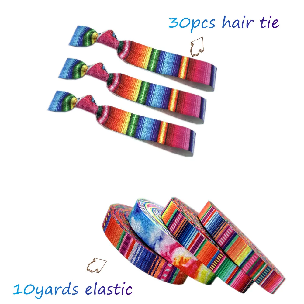 15mm Dot Stripe Heart Footprint Arrow Bus Print Fold Over Elastic Stretchy Band DIY Girls Hair Ties Strap Headband Accessories