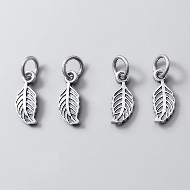 925 Sterling Silver Casual Handmade Matte Small Leaf Charms Decoration Ornament Matte S925 Silver Pendant DIY Jewelry Findings