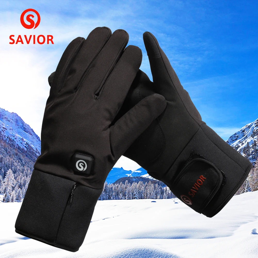 SAVIOR 7.4V 3 levels Electric Rechargeable heated Gloves Waterproof Cycling Skiing Gloves heated Winter thick outdoor Ski gloves