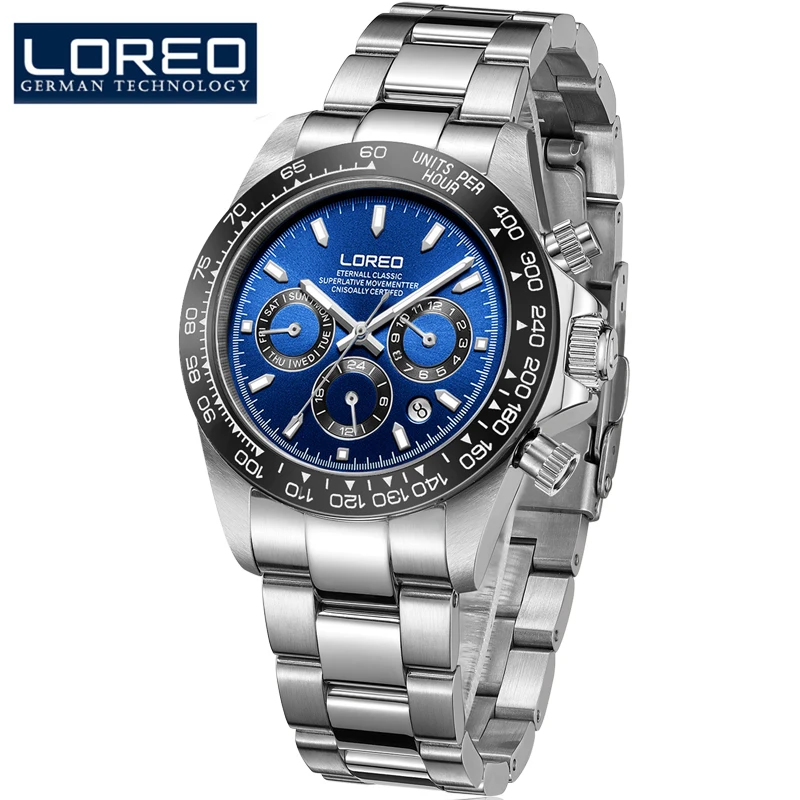 LOREO Black Ceramic Bezel Mechanical Wristwatch Luxury Brand Men Watches Stainless Steel 200M Waterproof Automatic Watch 9216