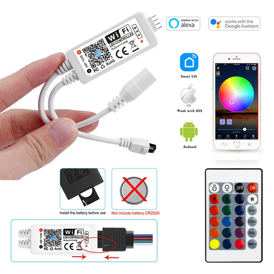 LED RGB 5050 WIFI Alexa 10M 20M 30M Smart Control Works with Alexa 12V RGB LED Strip Lights for Room Neon Lamp