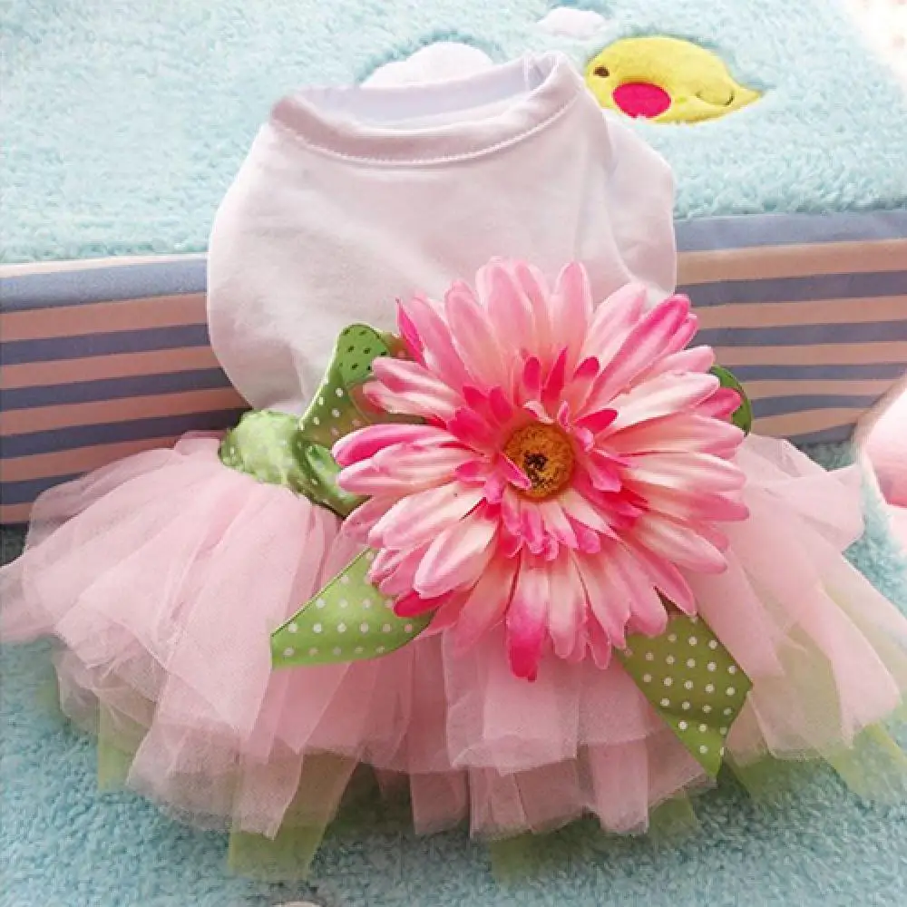 Cute Dog Cupcake Dress Princess Dress Flowers Pearls Comfortable Dog Dress Skirt Pink Lace Designs Puppy Dog Accessories