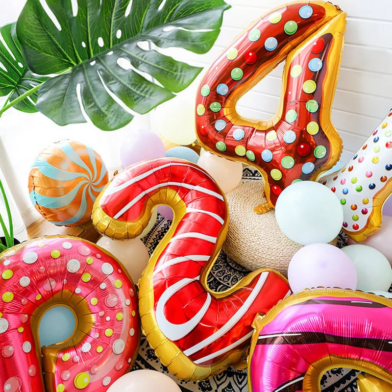 40 inch Donut Number Foil Balloons Fruit ice cream Helium balloon Birthday party decorations Kids toy Sweet Number Ballon shower