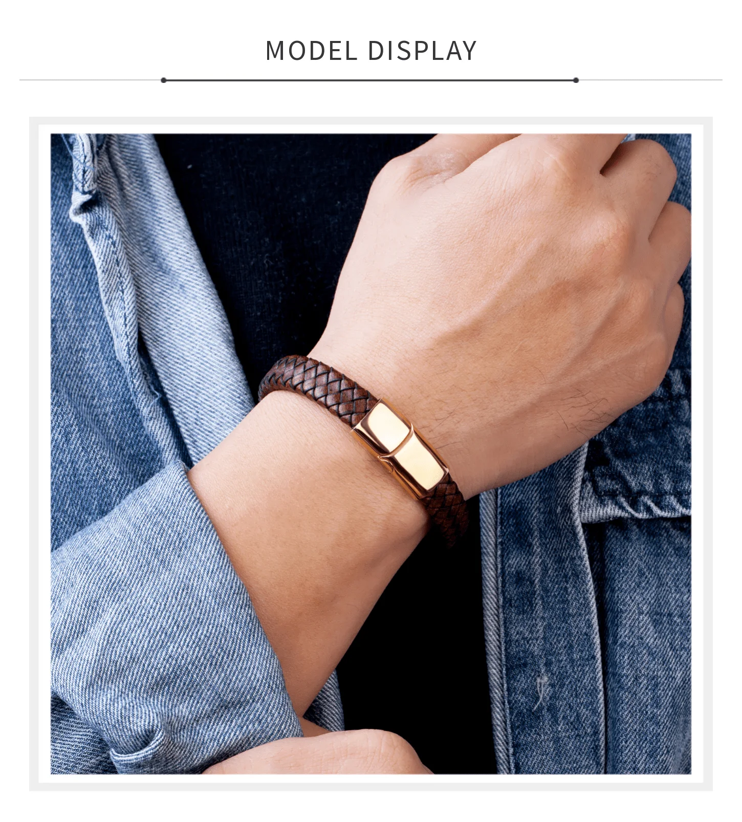 Modischer Herrenschmuck, braunes geflochtenes Lederarmband, Charm-Armband mit magnetischem Verschluss aus Edelstahl, Punk-Armband für Männer, Geschenk. – Detail 15