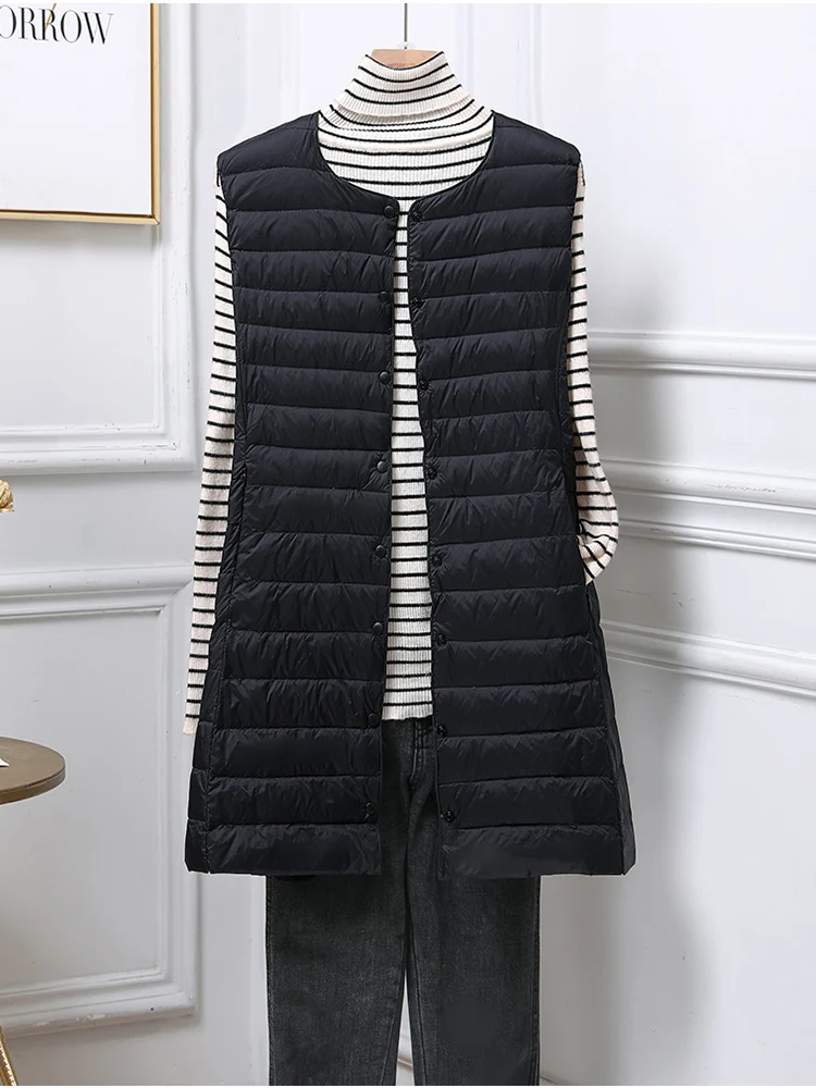 SEDUTMO Ultra Light Thin Winter Duck Down Vest Women Slim Long Jackets Casual Quilted Basic Waistcoat For Autumn ED1817