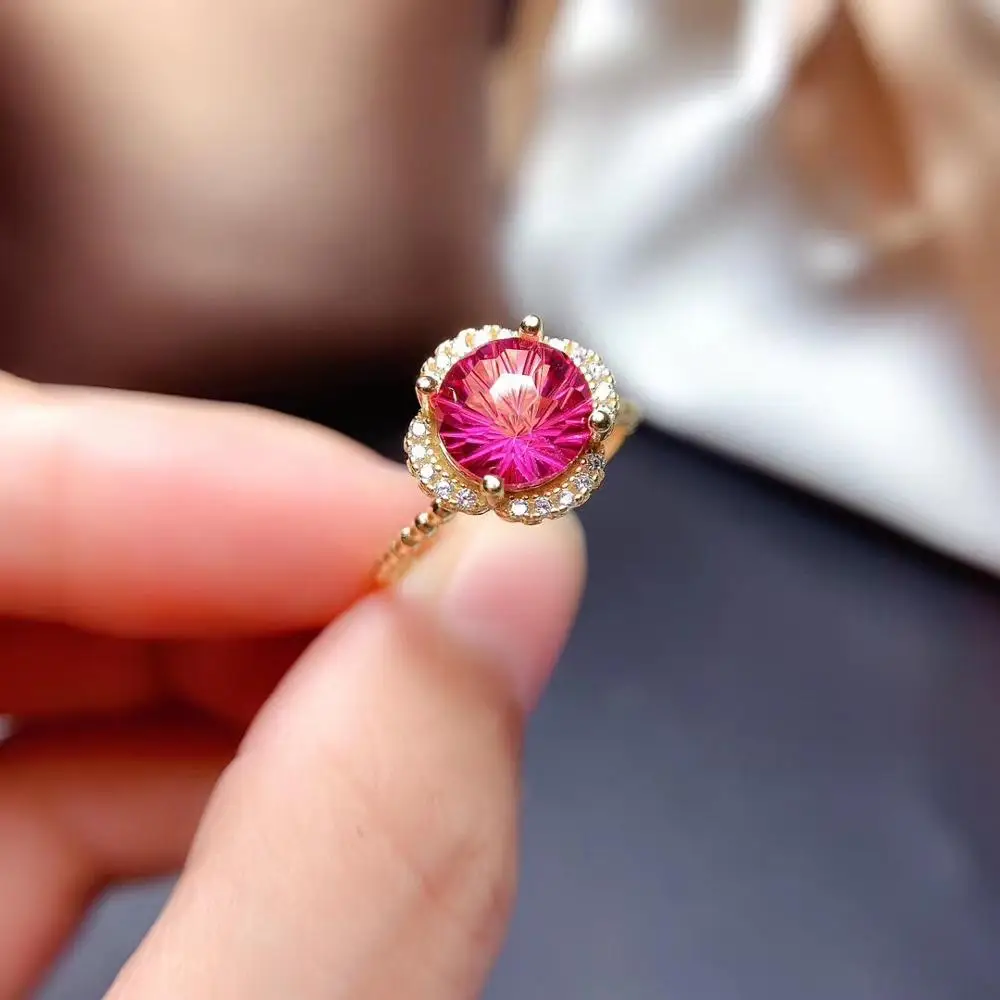 

100% Natural And Real Pink Topaz ring 925 sterling silver Wholesales Fine jewelry 8*8mm gem