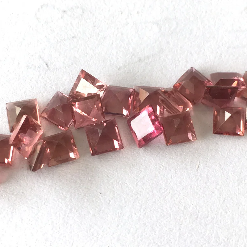 VANTJ Natural Pink Tourmaline Loose Gemstone Square 4mm for Silver Gold Women Jewelry Random Delivery
