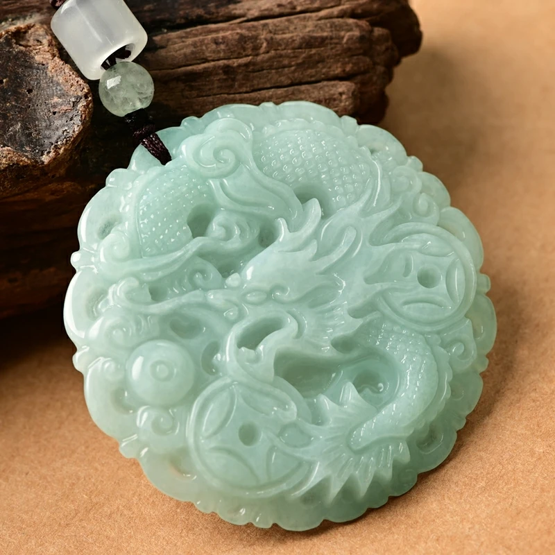 

Excellent Burma Jade Dragon Pendant Lucky Energy Amulet Bring Wealth Churinga Hanging