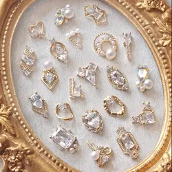10pcs/lot 3D Drop Love Oval Alloy Nail Art Zircon Pearl Crystal Metal Manicure DIY Nails Accesorios Supplies Decorations Charms
