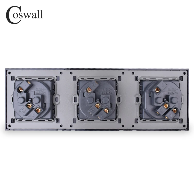 COSWALL Wall Tempered Glass Panel Triple EU Russia Spain Socket Grounded With Children Protective Door White Black Grey Gray