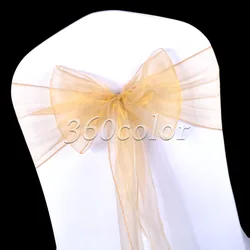 25PCS Gold Sheer Organza Chair Sashes Bow Cover Band Bridal Shower Chair Design Wedding Party Banquet Decoration