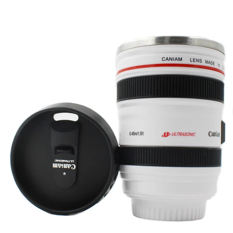 400ML Durable Stainless Steel Vacuum Flasks Camera Lens Mug Cup Travel Coffee Mug Cup Water Coffee Tea Camera Lens Cup With Lid