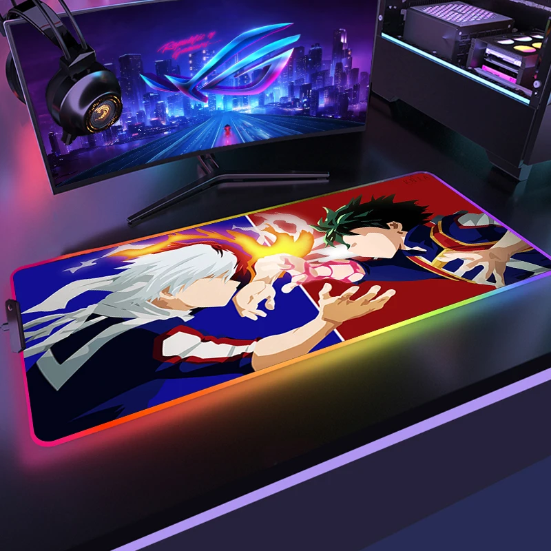 Imagem -02 - Meu Herói Academia Rgb Mouse Pads Mesa de Iluminação Mousepad Tapete Teclado e Jogo Anime Esteiras Jogos Acessórios Configuração Grande Computador