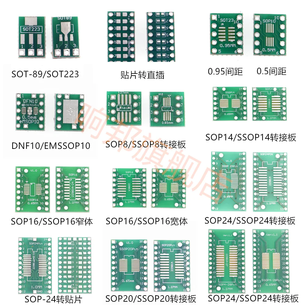 Kit de placa PCB SMD, adaptador de giro a DIP, placa convertidora SOP8, SOP10, SOP14, SOP16, SOP24, SOP28, 70 Uds.