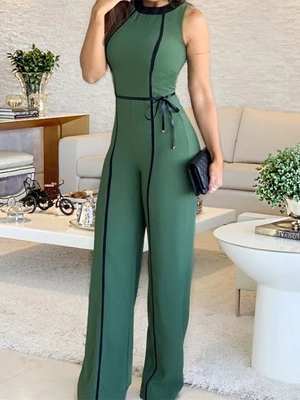 2021 Summer Lady Green Jumpsuit Sleeveless Long Legged Elegant Vacation Long from Vintage Office