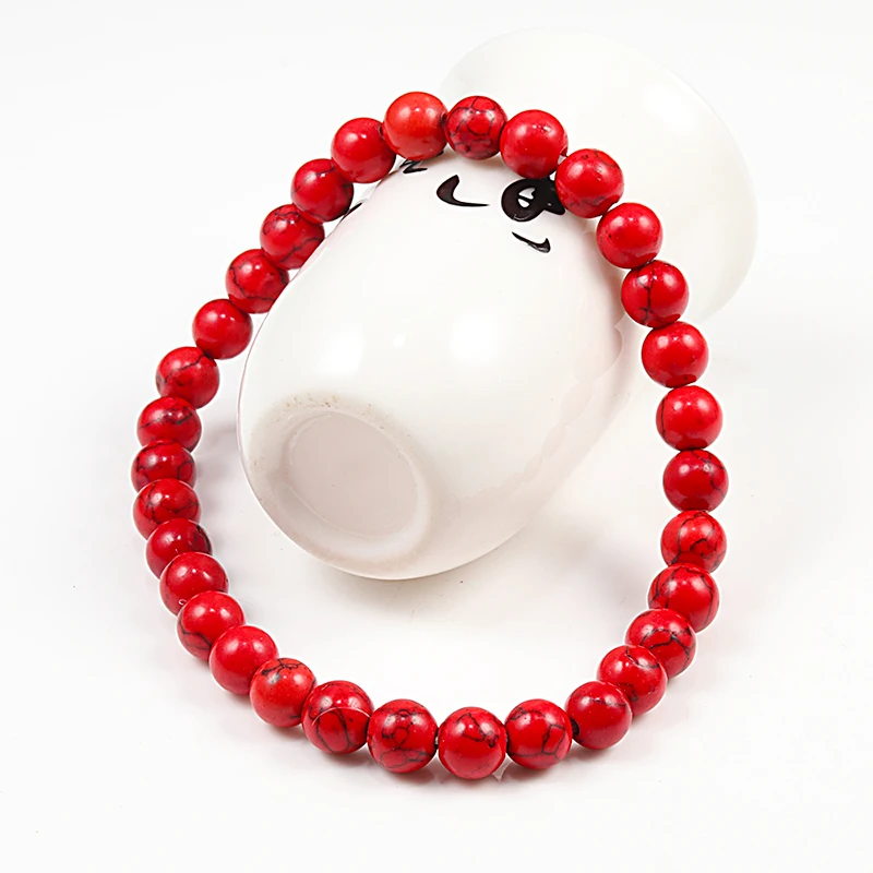 New 6mm 8mm 10mm Red Beads Bracelets Classic Elastic Stretch Natural Stone Bracelet Bangle for Women Men Yoga Jewelry