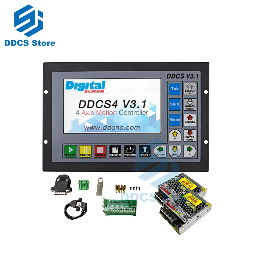 

CNC Drilling Milling 4axis CNC Controller Upgraded DDCSV3.1 3/4 axis 500KHz G-Code Offline Controller +2 power supplies