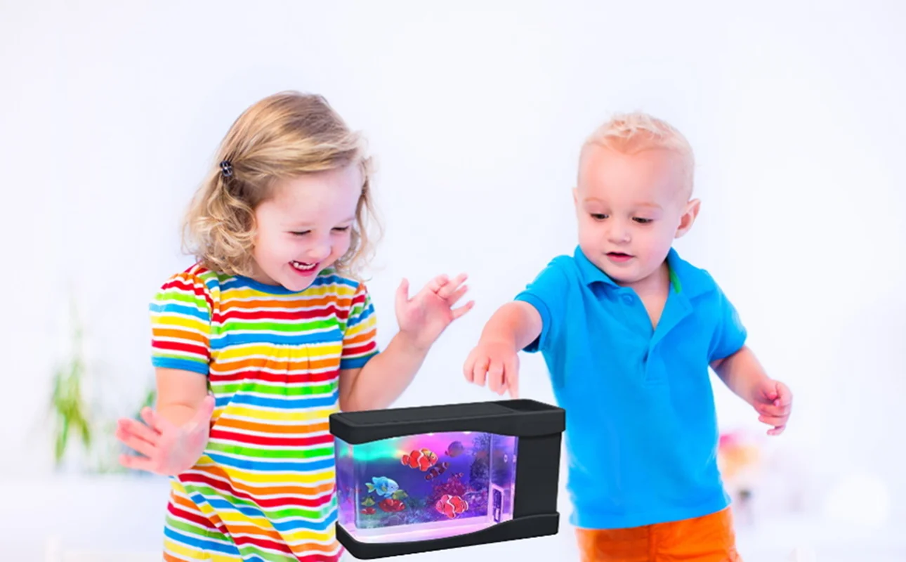 New Lightahead Artificial Mini Aquarium A Sensory Multi Colored LED Swimming Fish Tank With Bubbles Fish Box