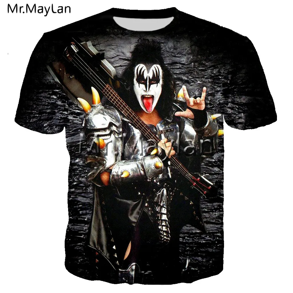 New Gene Simmons Men T shirt 3D Print Kiss Band Rock Tshirt Men Women Ropa Casual Streetwear Hiphop O-neck Tee Shirt Men Clothes