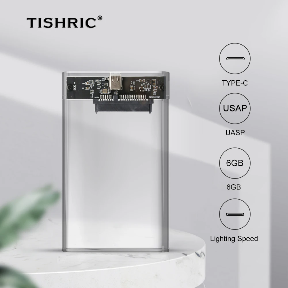 TISHRIC Transparent HDD Case For Hard Drive Box HDD Enclosure 2.5 SATA To USB 3.0 Type-C USB 3.1 External Hard Drive Enclosure