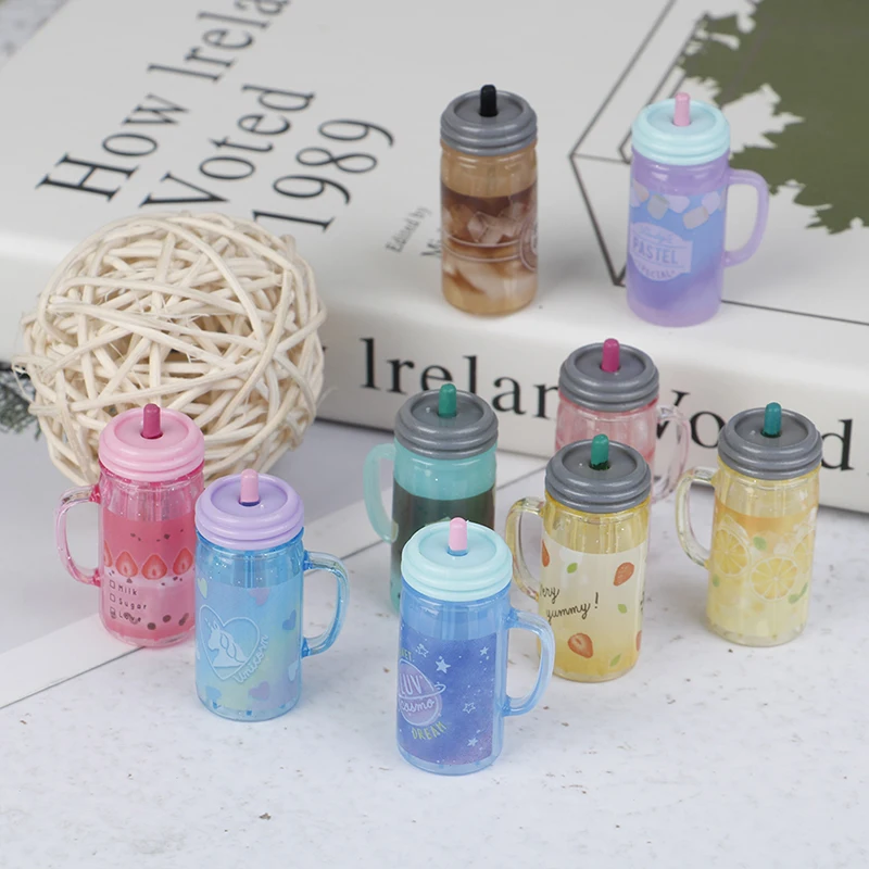 1:12 Dollhouse Mini Drink Juice Cup Miniature Accessories Bottle Gifts Resin Fruit Tea Cup Simulation Drinks Model Toys